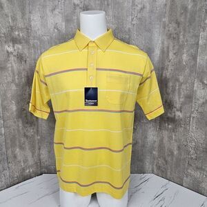 Vintage 80s Tournament by Arrow Mens XL Yellow Striped Polo‎ S/S Shirt NOS